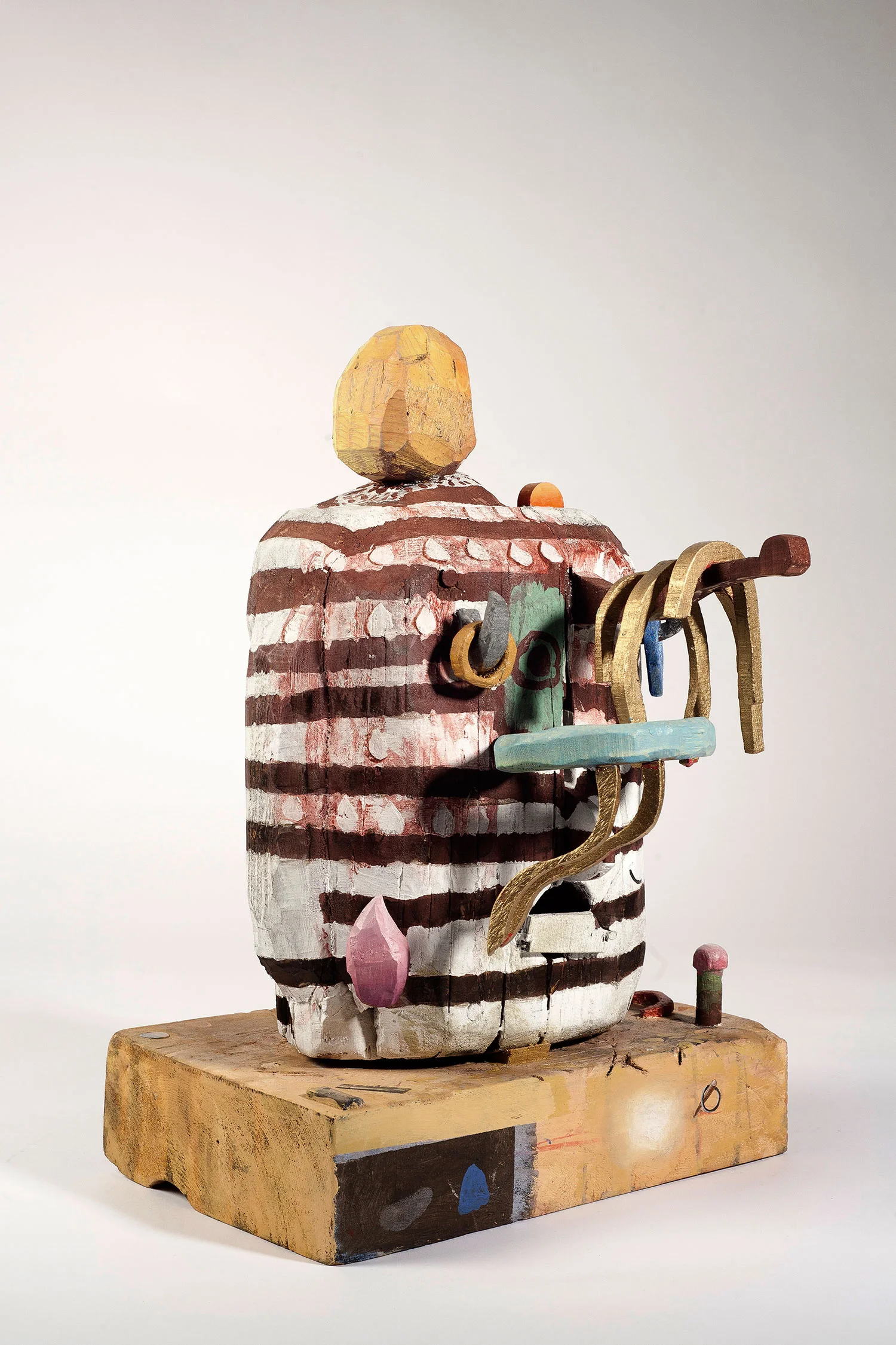 Jewelry holder with stripes, wood and paint, 20x14x9 inches, 2016.