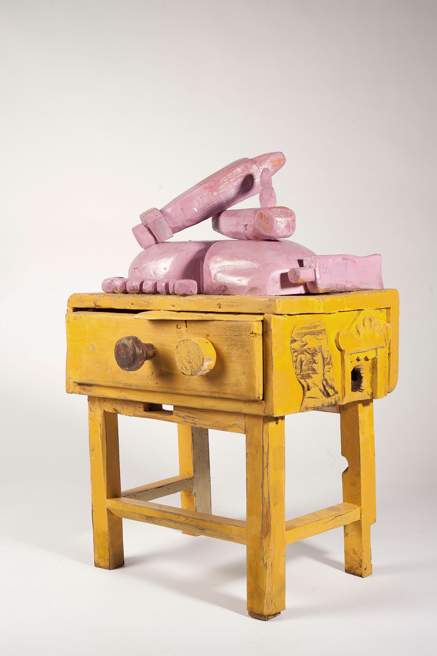 Bed side table, wood and paint, 26x17x15 inches, 2016