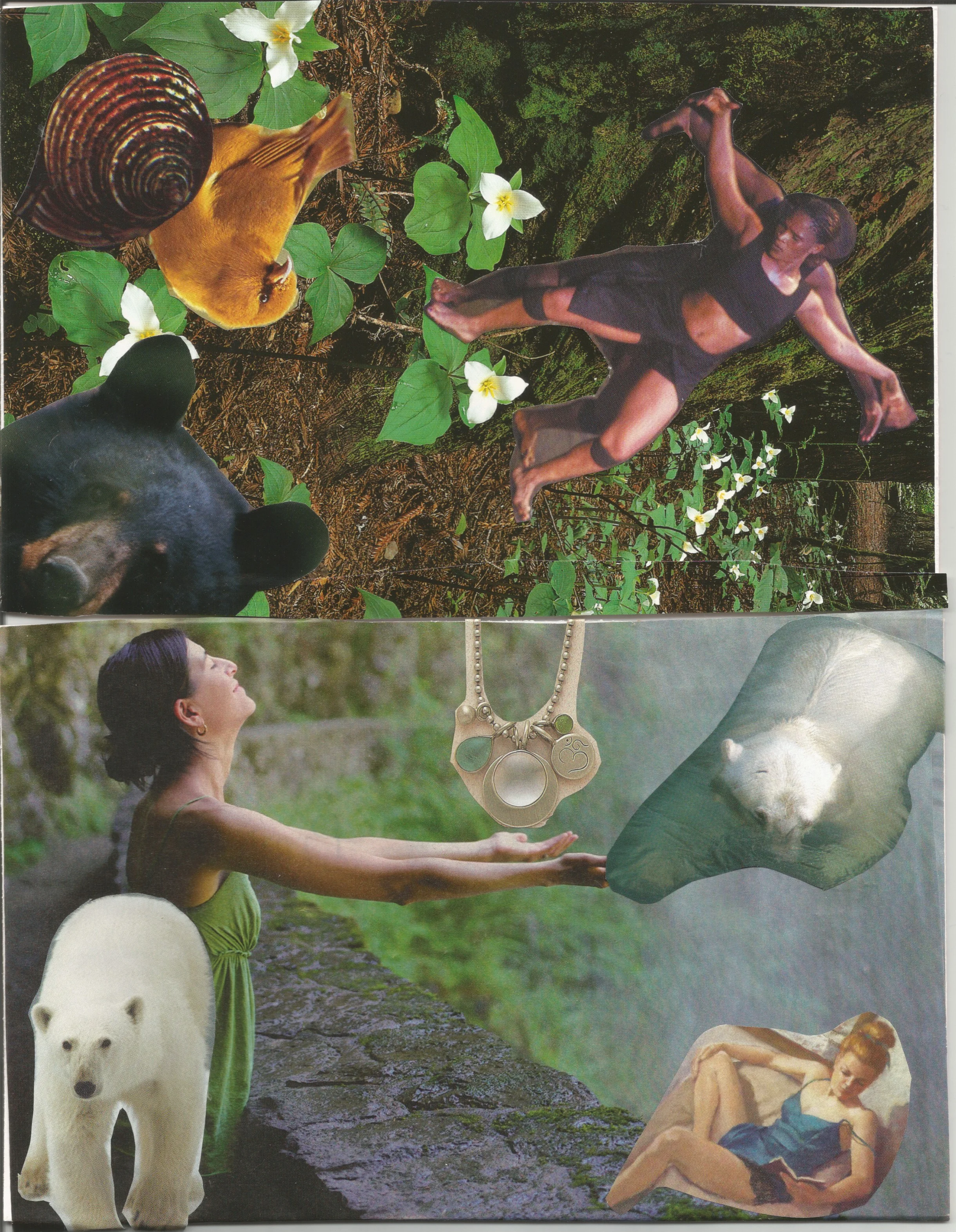 Examples of two collages I have done in recent years-water, trees, bears, spirals, and of course women, appear in many of my collages.