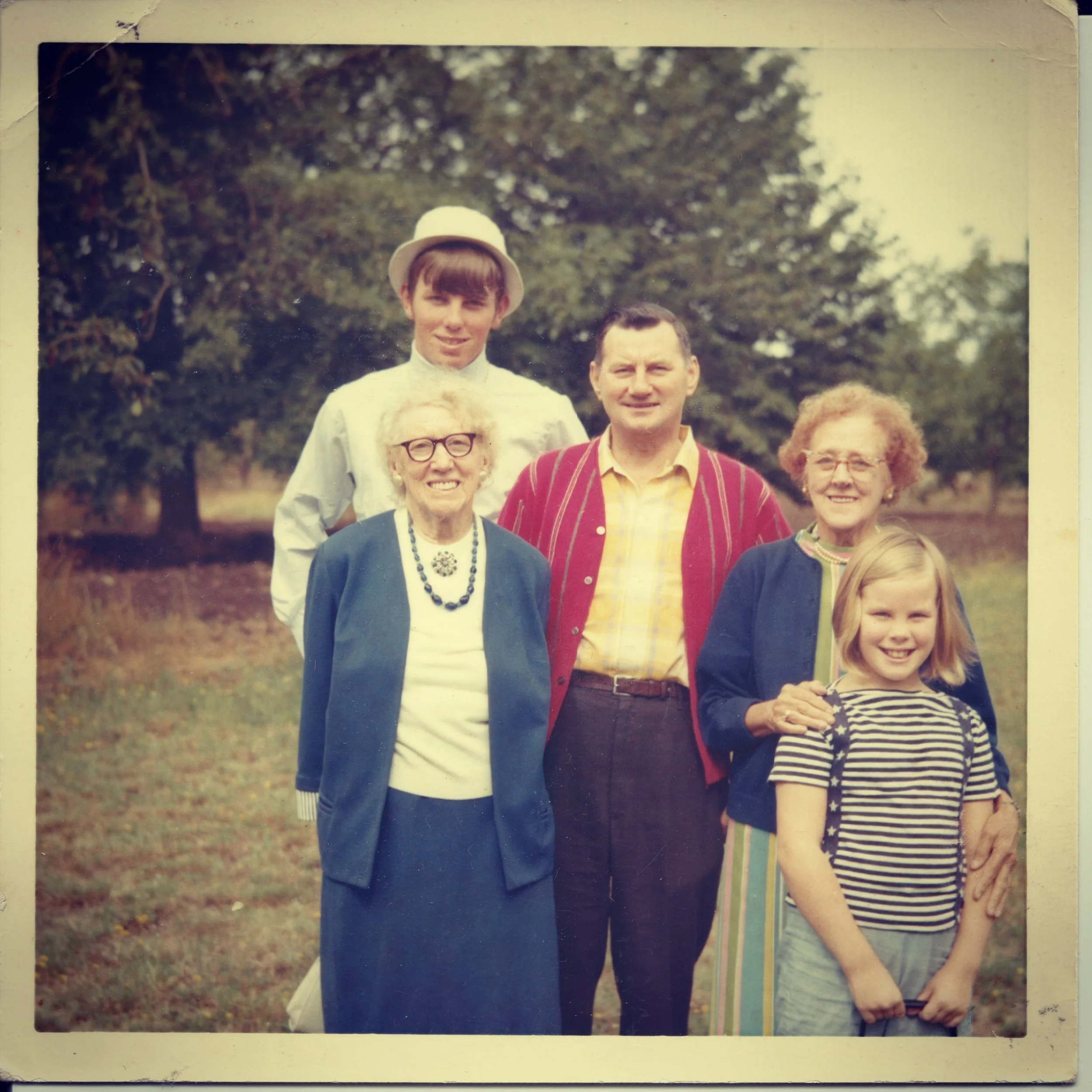 Nana (standing behind me,) her sister, my brother and father, Dayton, OR, mid 1960's