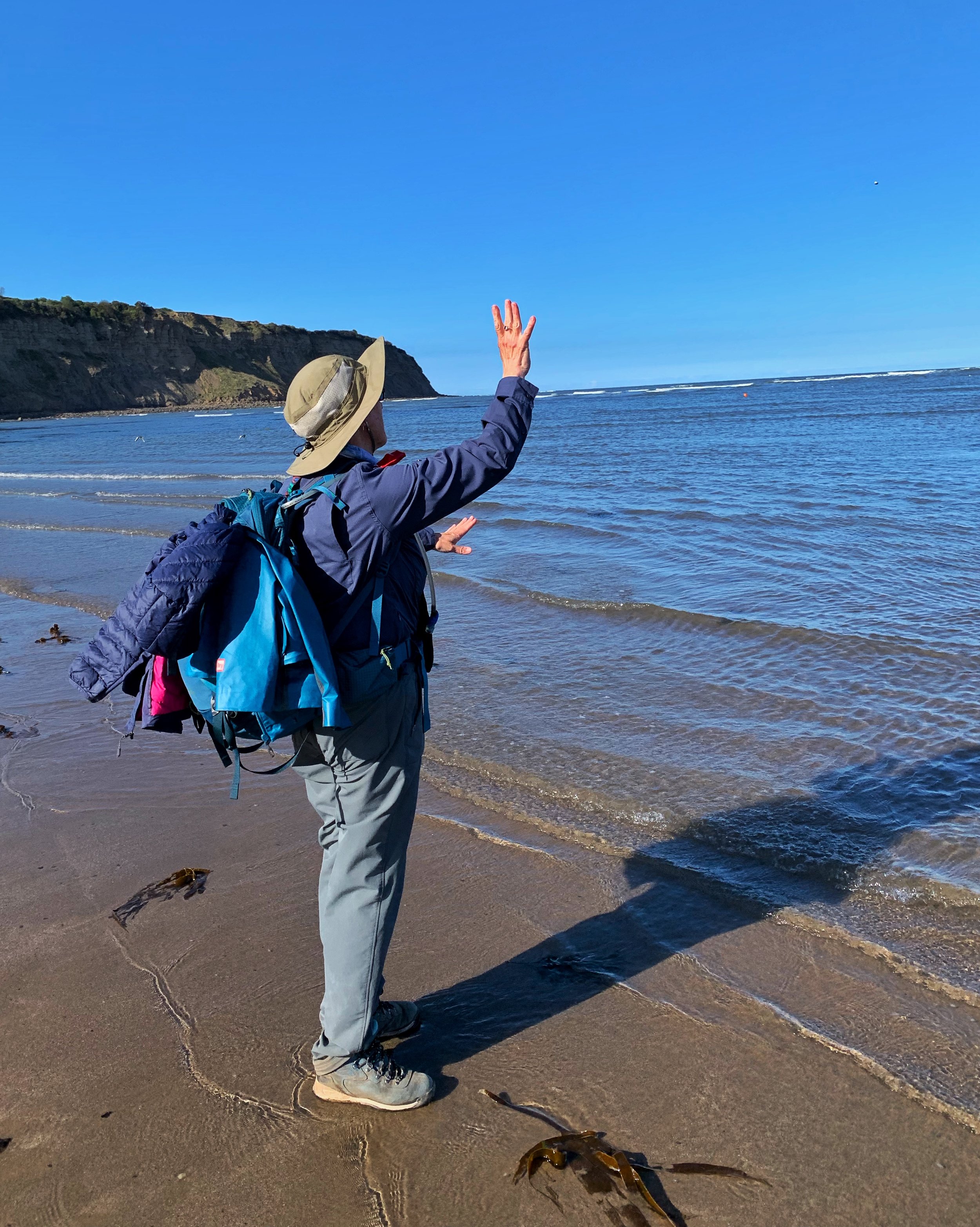 Tossing my stone from St. Bees into Robin Hood’s Bay