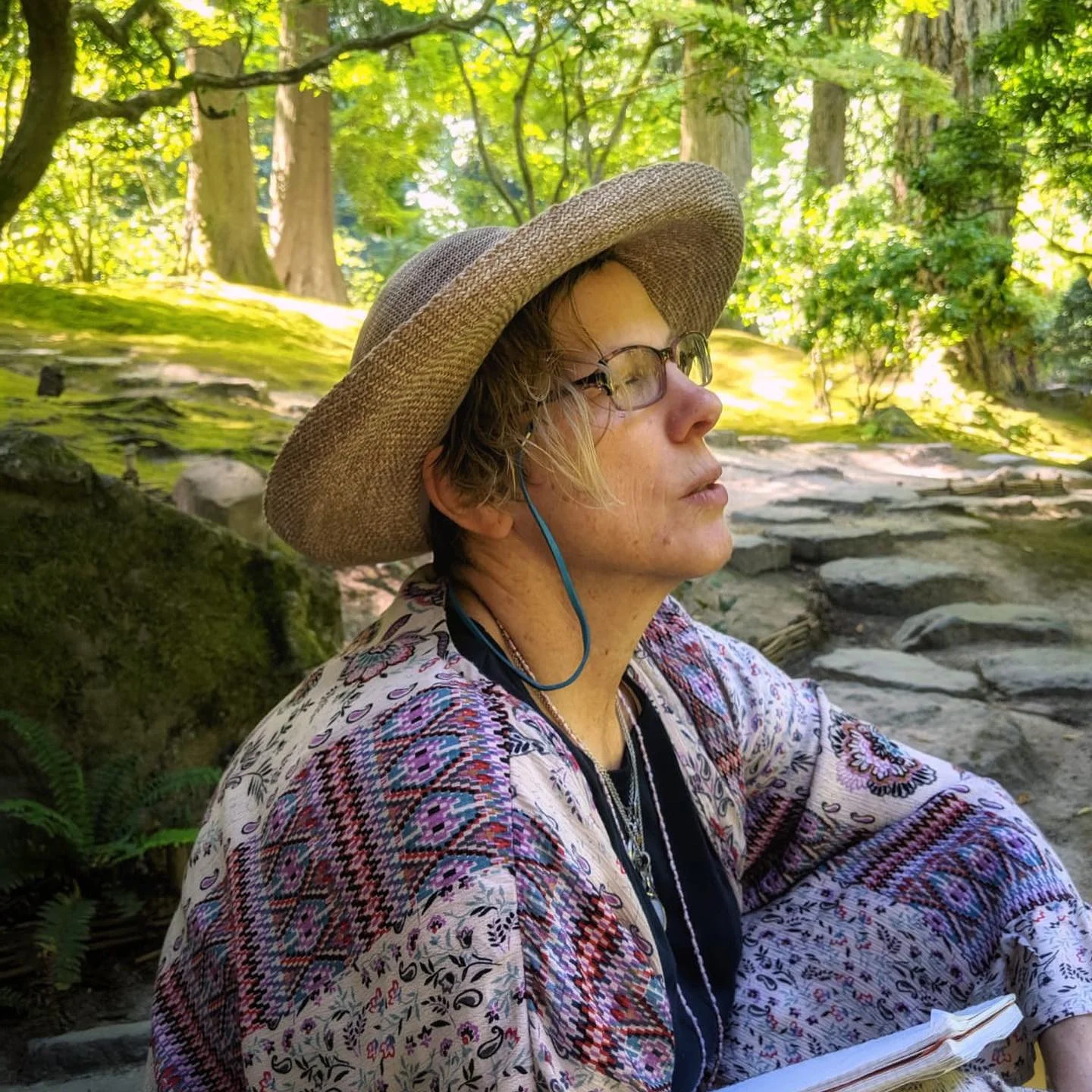 Contemplating at the Japanese Gardens in Portland, Oregon. photo by David Bardes