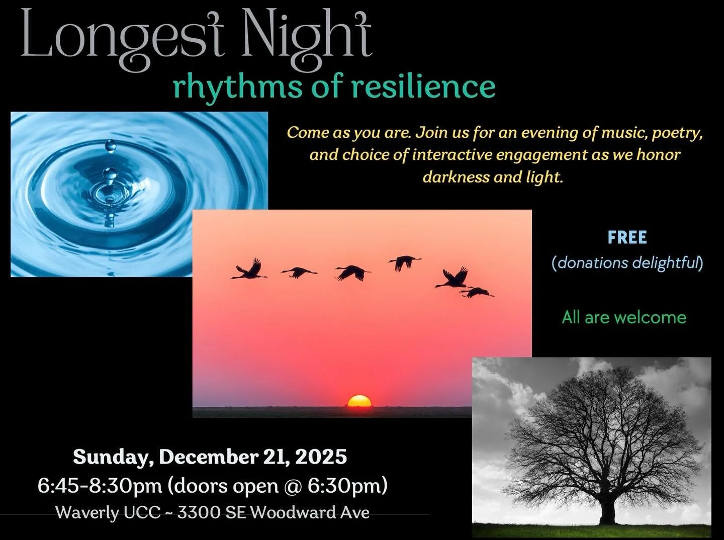 Winter Solstice, the Longest Night of the year, can be a time of reflection as Earth &ldquo;stops&rdquo; for a minute before tilting back toward the Sun, days once again growing longer. If you live in the Portland Metro area, I invite you to gather o
