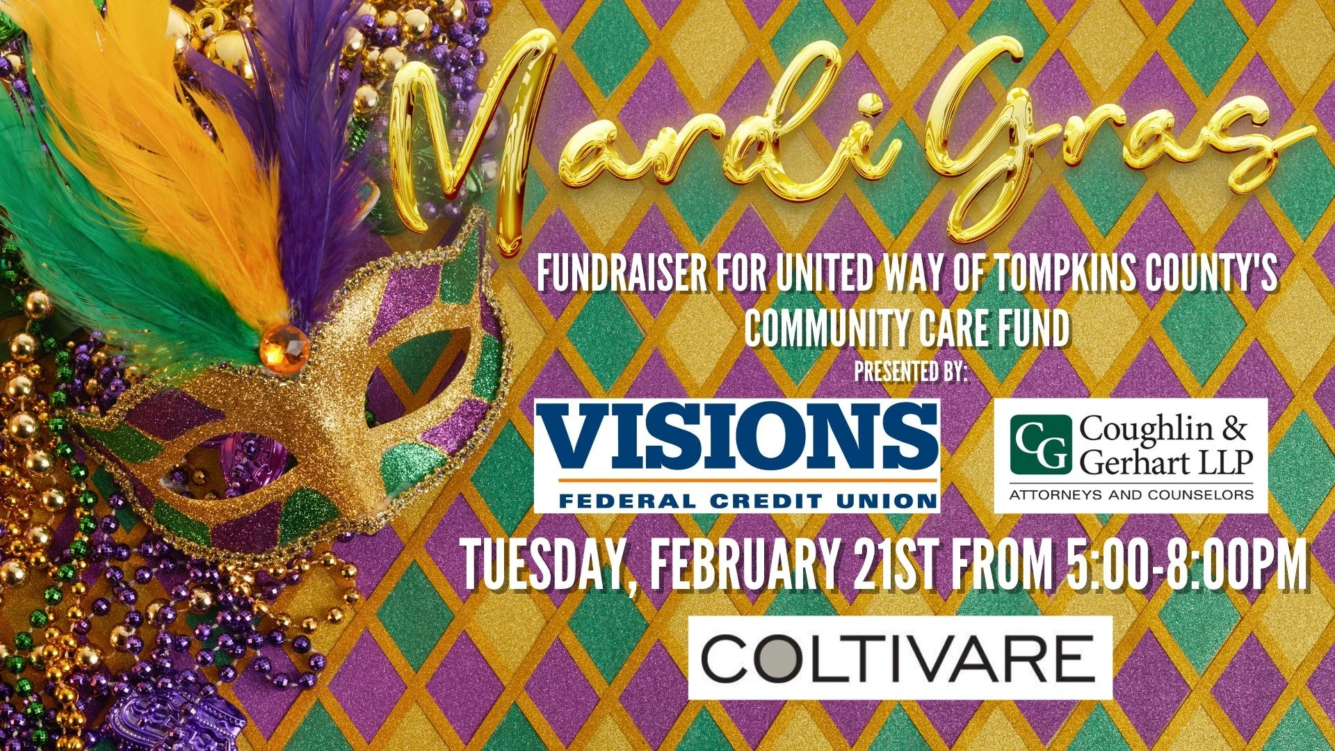 Mardi Gras Fundraiser for United Way of Tompkins County