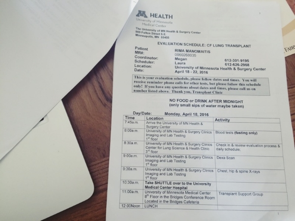 Transplant schedule. 