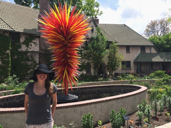 Rima and an art piece by Chihuly - I call it "Chihuly and cheese" 