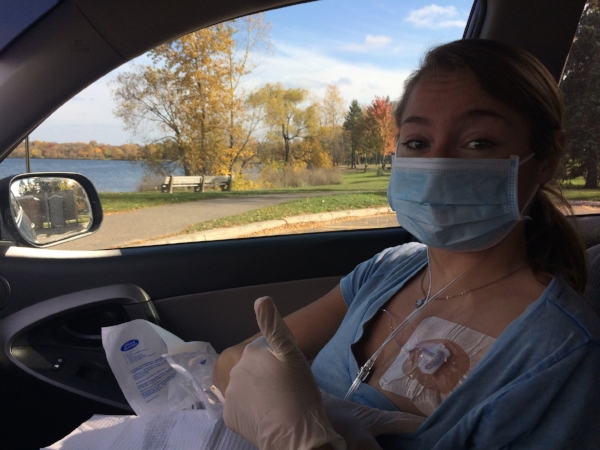 Changing her IV with a view!