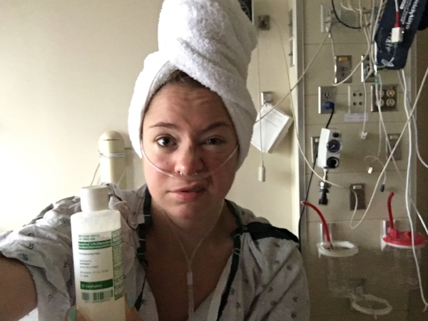 Rima had to take two showers using this concentrated chemical soap to get clean.