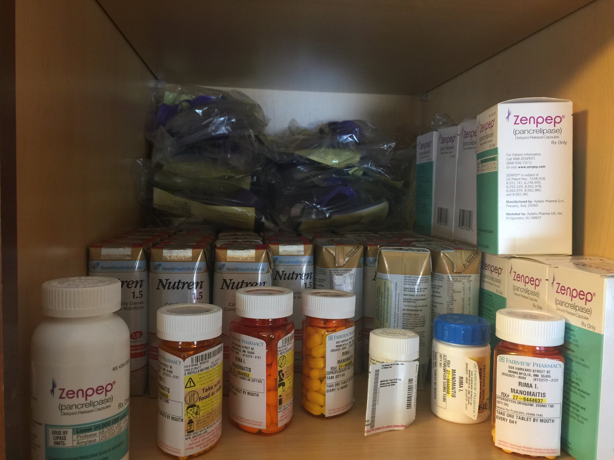 tube feeding supplies, meds, and enzymes 