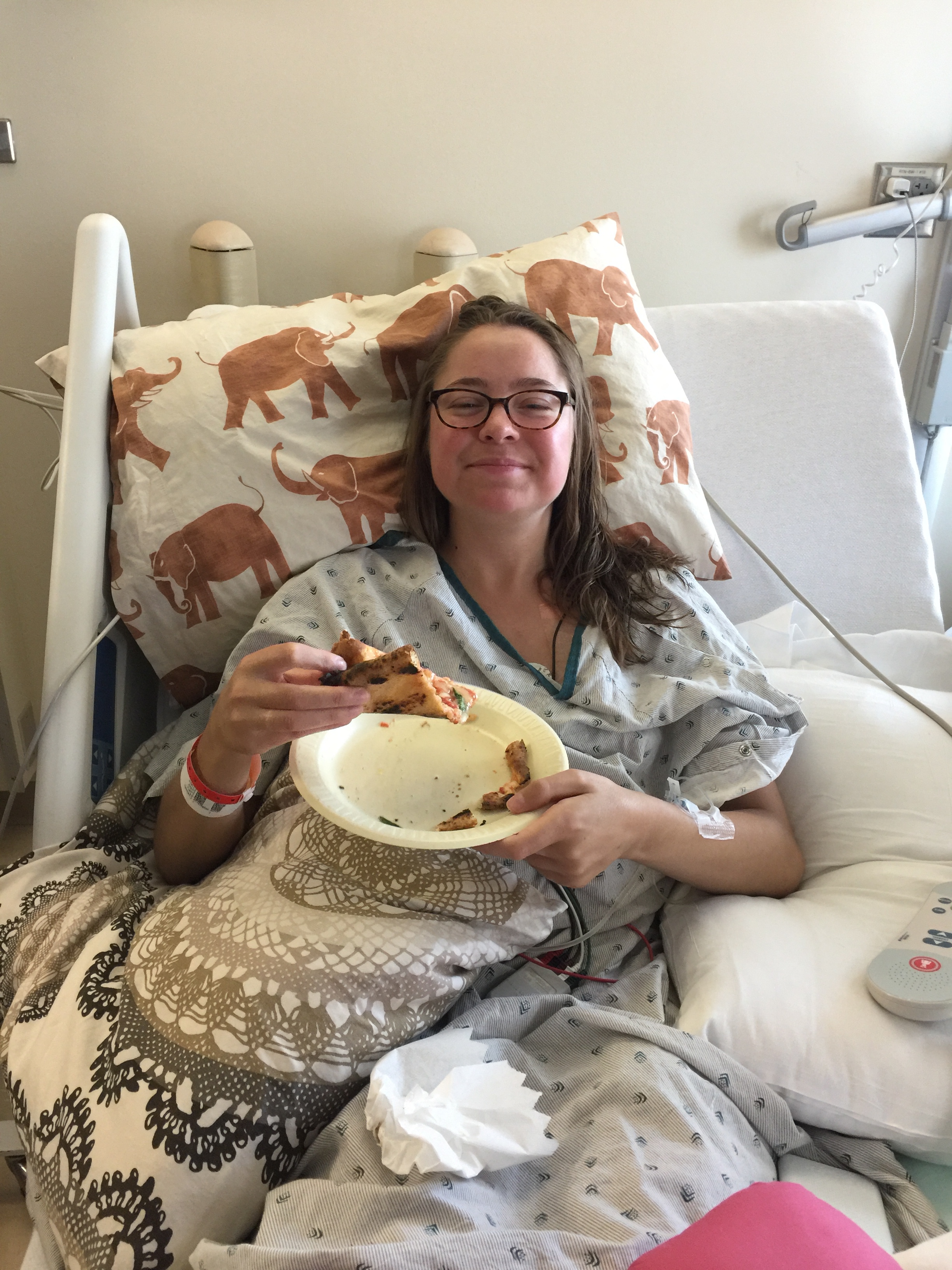pizza smiles, first real solid food since before surgery 