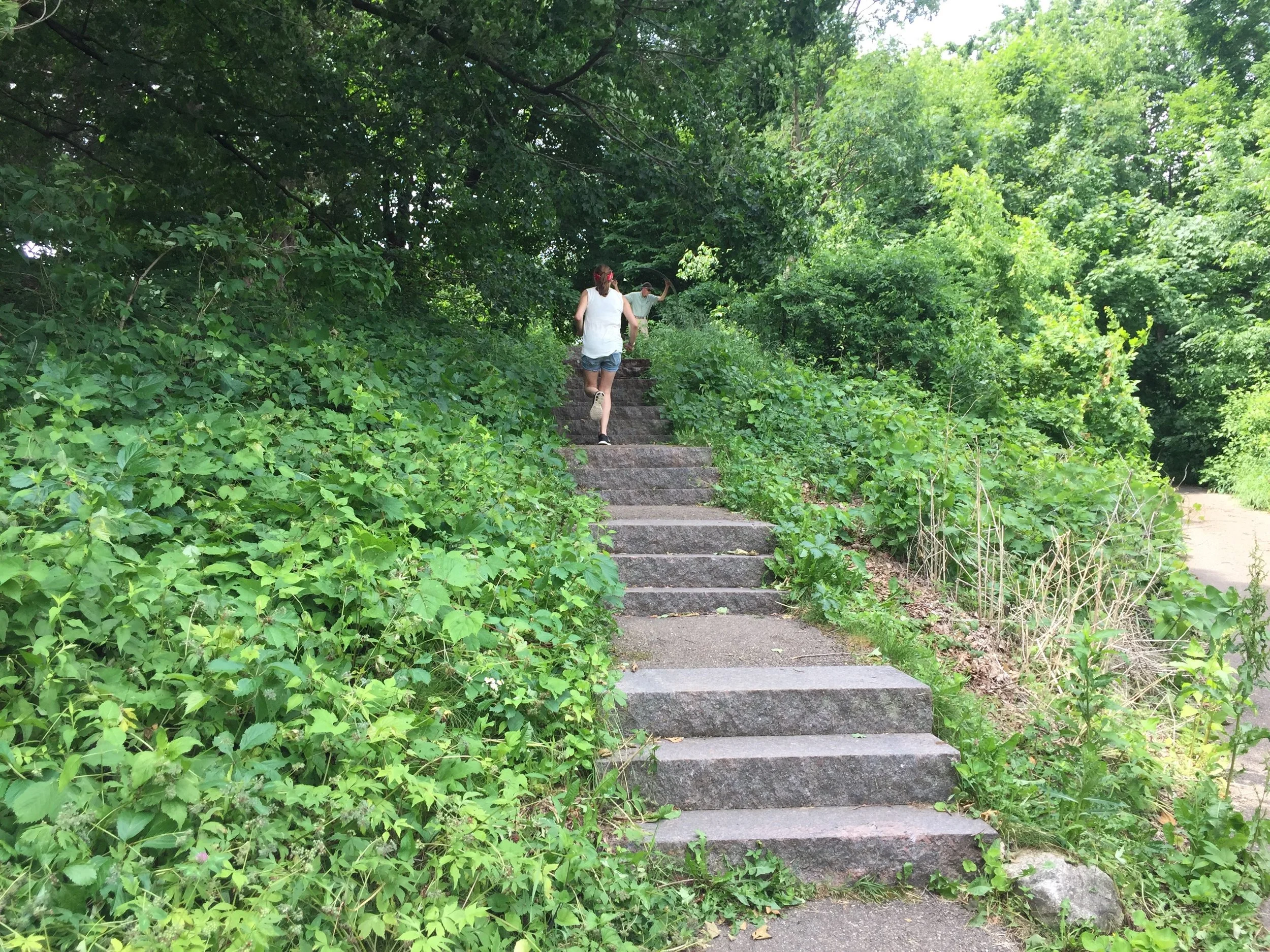 Running up some stairs 
