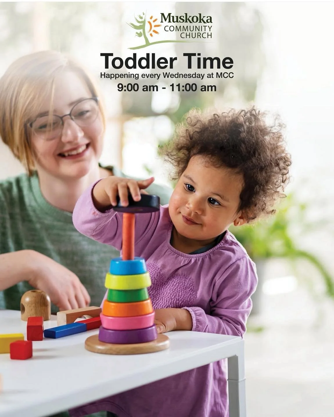 Doors open at 9 tomorrow. The drop-in welcomes moms, caregivers and their preschoolers (infant to 4). See you then!