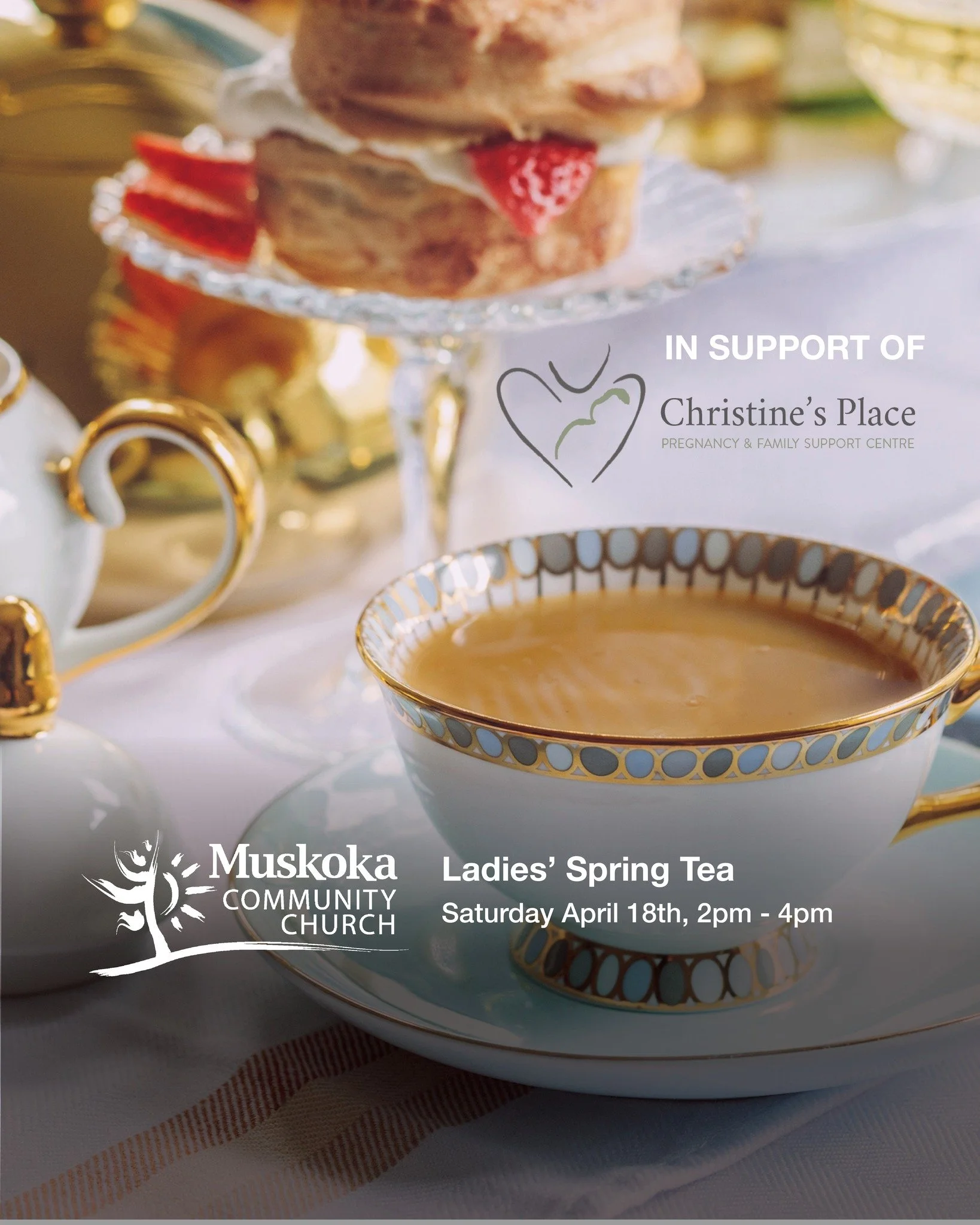 Ladies&rsquo; Spring Tea at MCC 
Saturday April 18th, 2pm - 4pm 

Ladies, you're invited to join us for our Ladies' Spring Tea, a special fundraising event in support of Christine&rsquo;s Place.

Specific needs this year include the following:

Prena