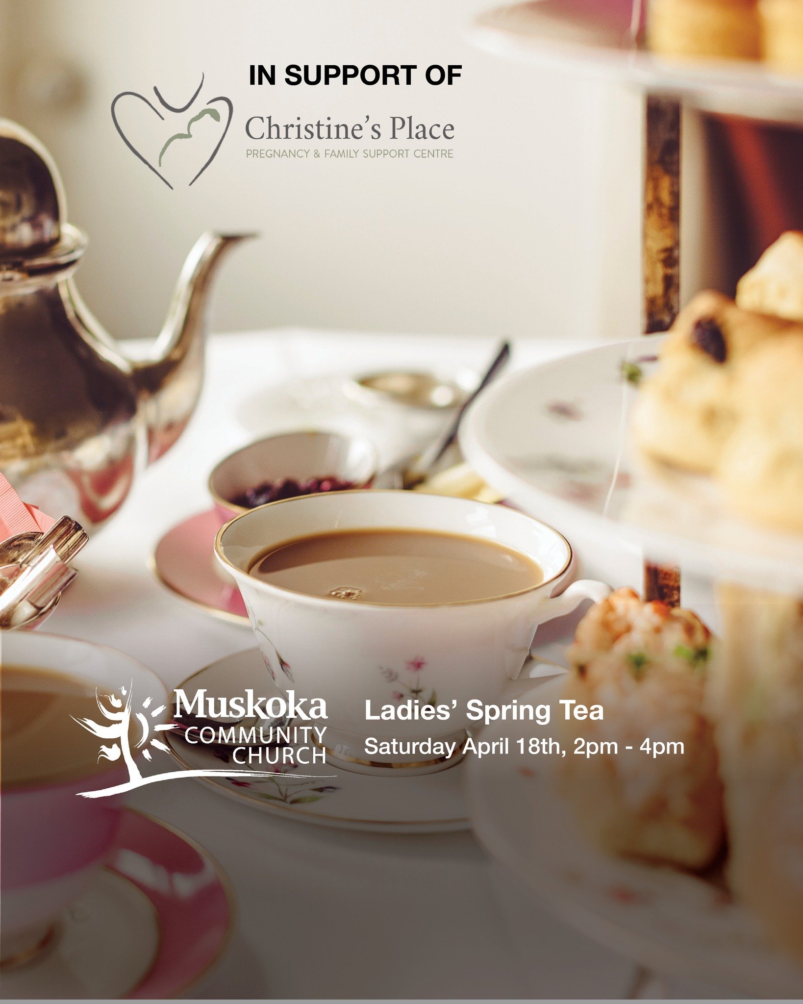 Ladies&rsquo; Spring Tea at MCC 
Saturday April 18th, 2pm - 4pm 

Ladies, you're invited to join us for our Ladies Spring Tea, a special fundraising event in support of Christine&rsquo;s Place.

Specific needs this year include the following:

Prenat