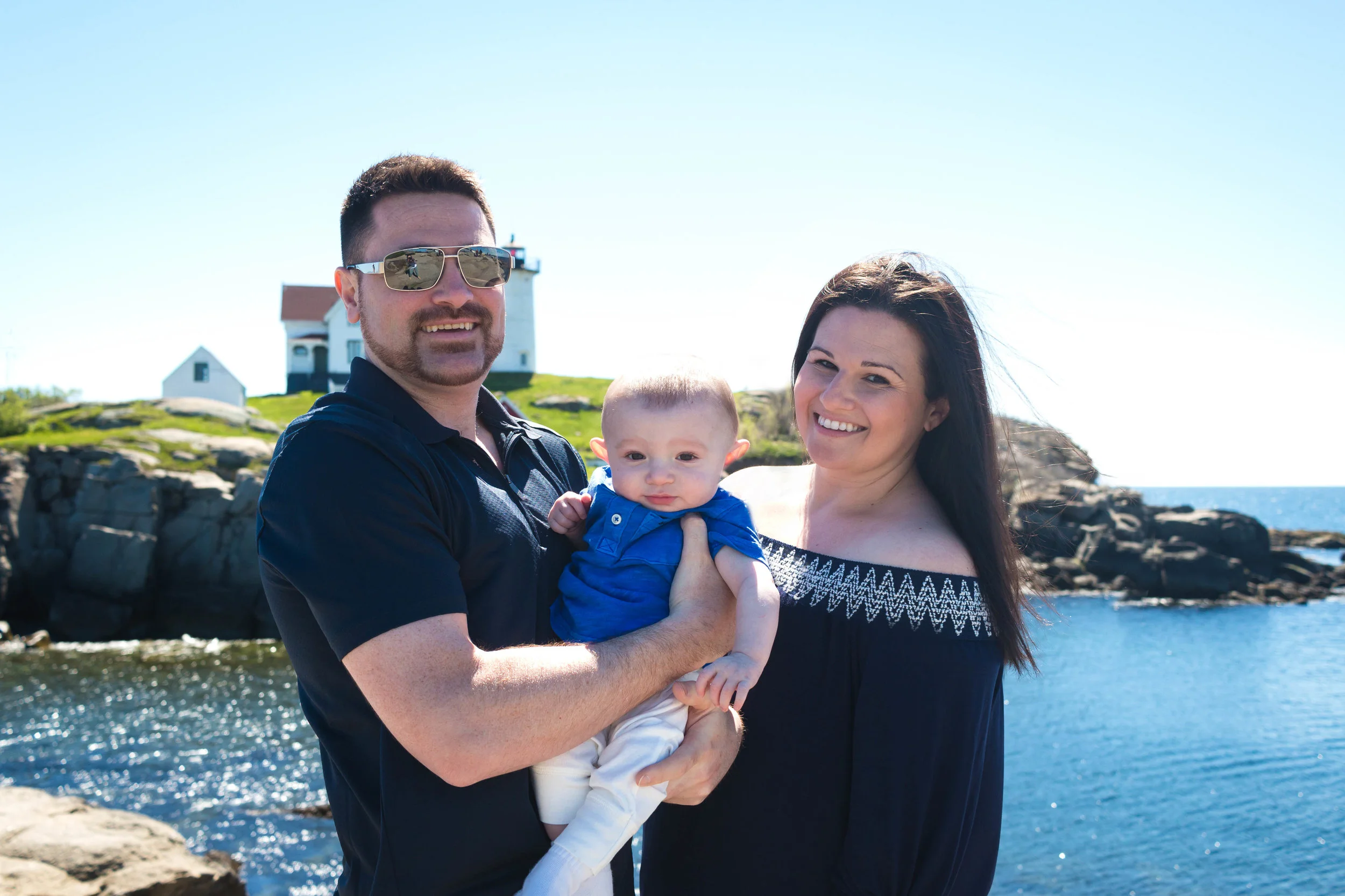 family portrait at Nubble Lighthouse