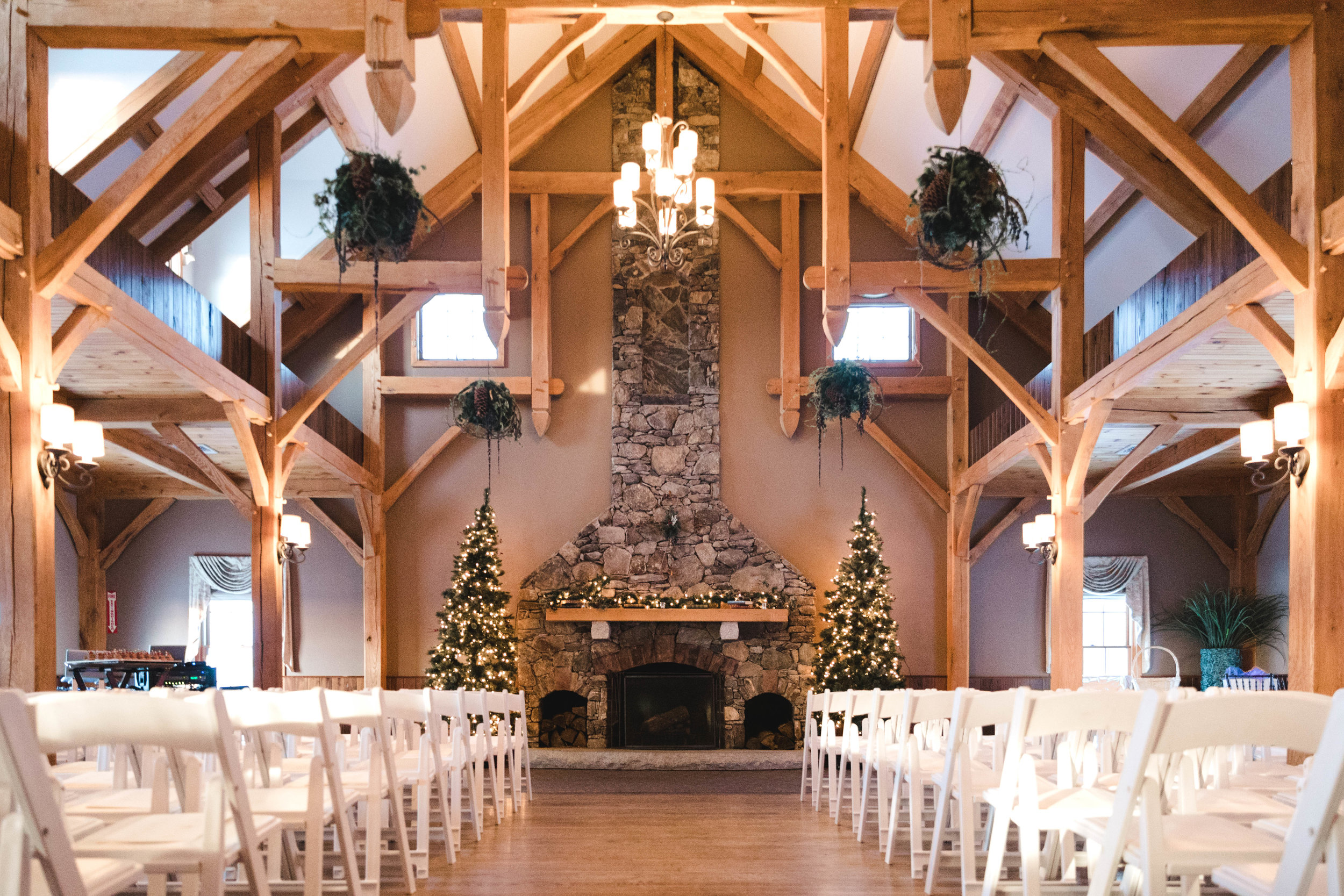 Harrington Farm fireplace set for winter wedding