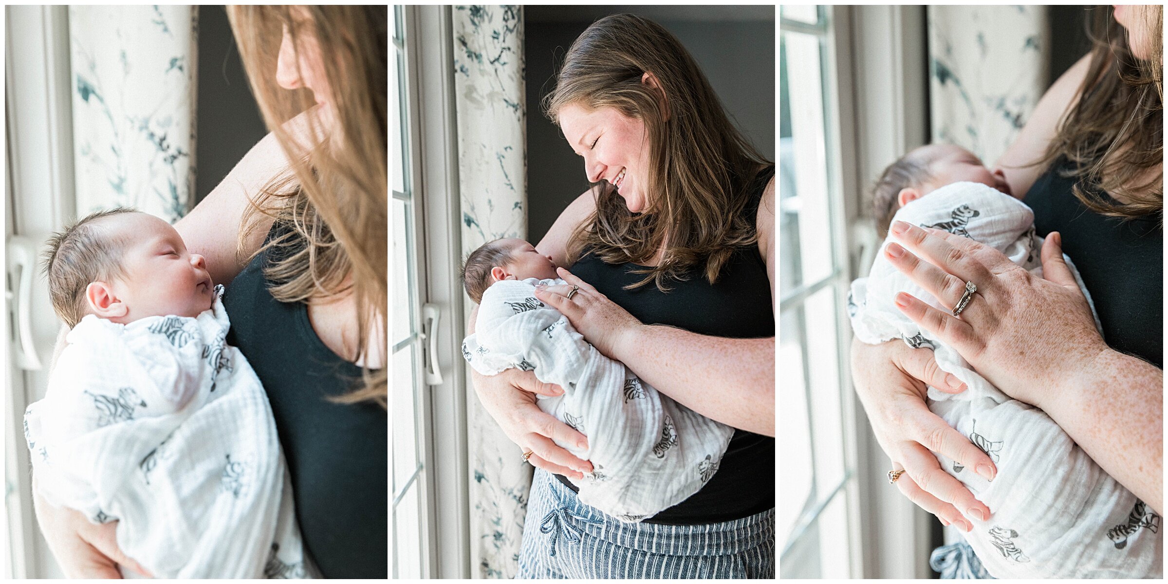 Trio of mom holding sleeping baby