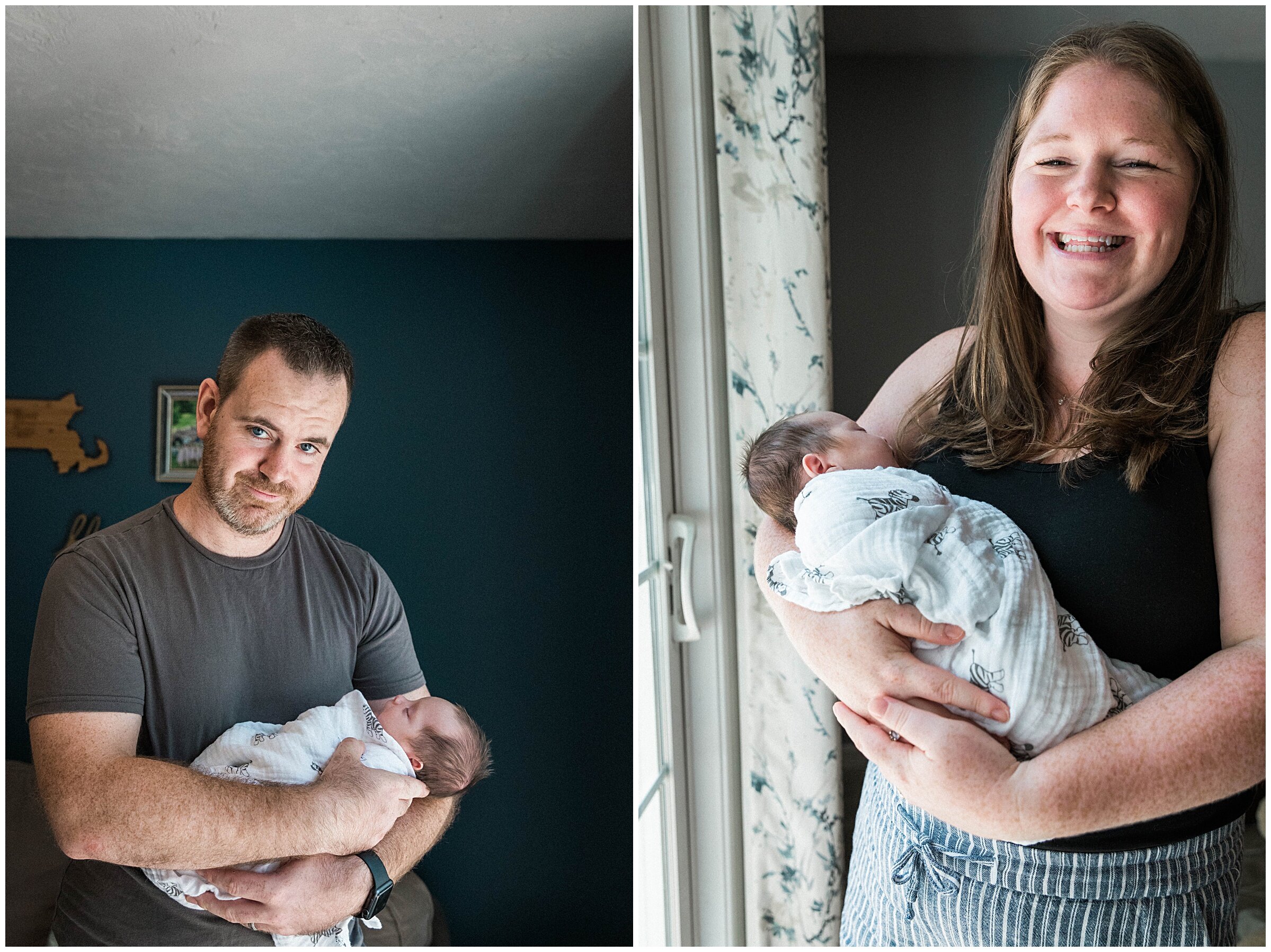 Duo of mom and dad holding newborn son