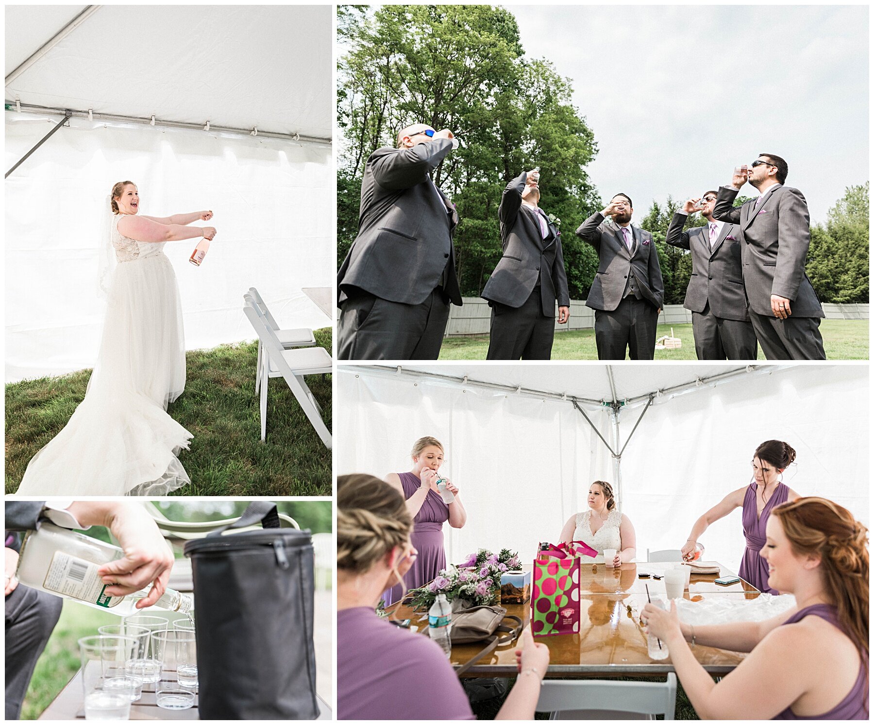 bride and groom toasting before ceremony