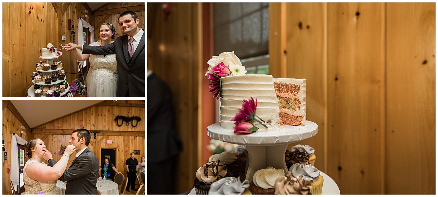 bride and groom cut cake