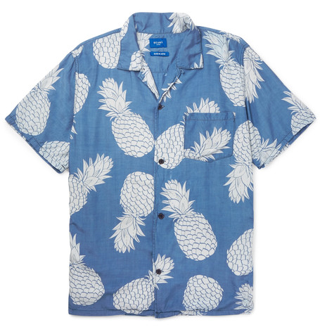 BEAMS Aloha Camp-Collar Pineapple-Print Voile Shirt