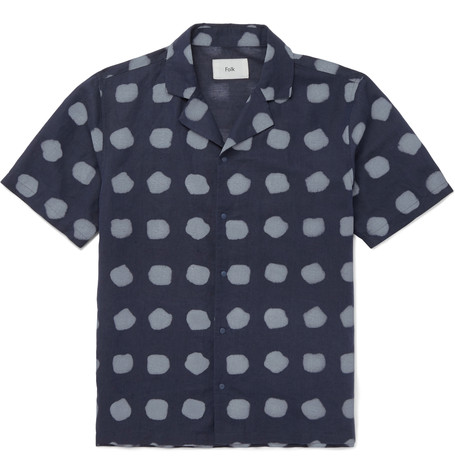 FOLK Camp-Collar Printed Linen And Cotton-Blend Shirt