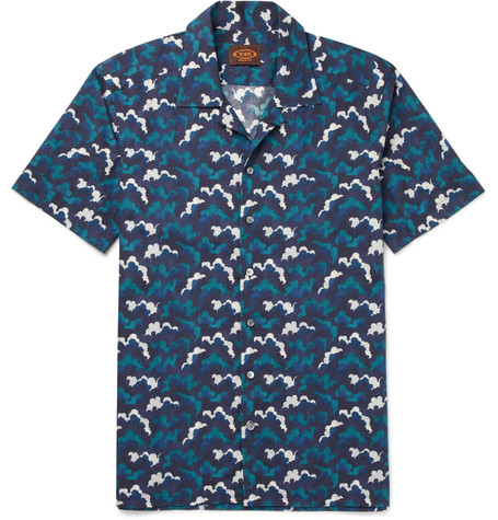 TOD'S Camp-Collar Printed Cotton-Voile Shirt
