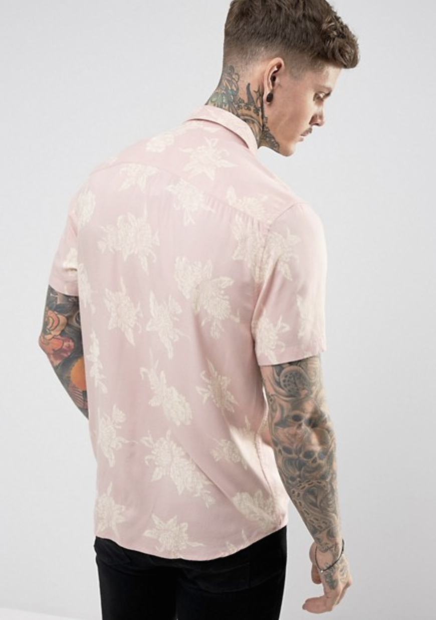 ASOS Regular Fit Viscose Floral Print Shirt In Pink