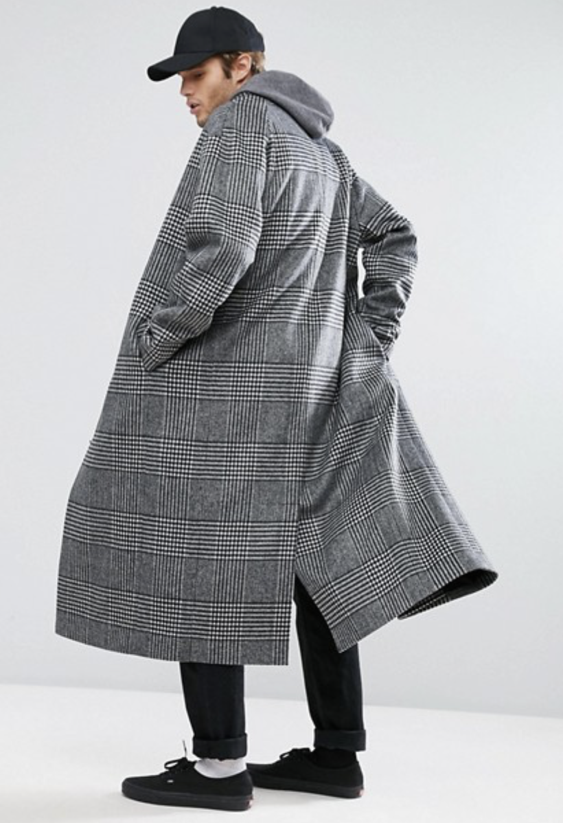 ASOS Wool Mix Long Lined Overcoat In Prince of Wales Check