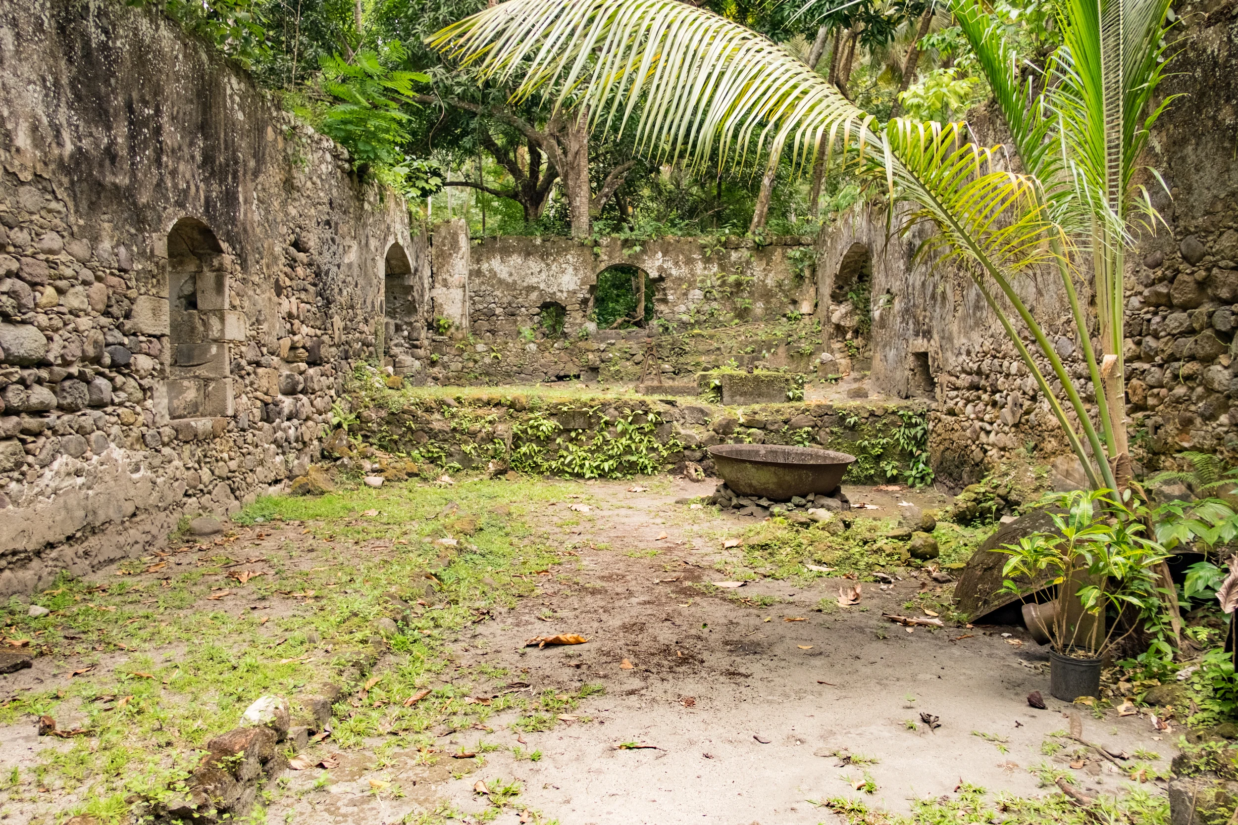 Inside the building where the production of molasses and cocoa took place.