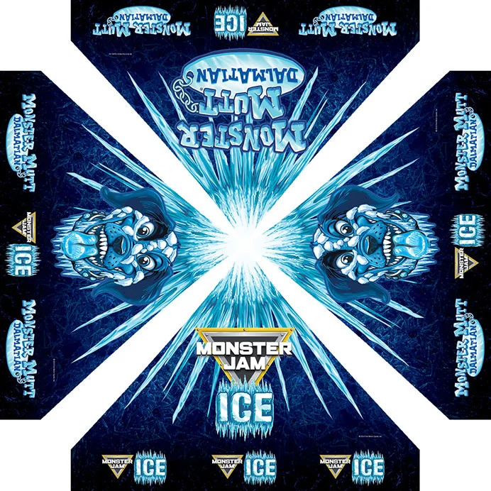 Artwork for shade tent above drivers during Monster Jam pit party autograph sessions