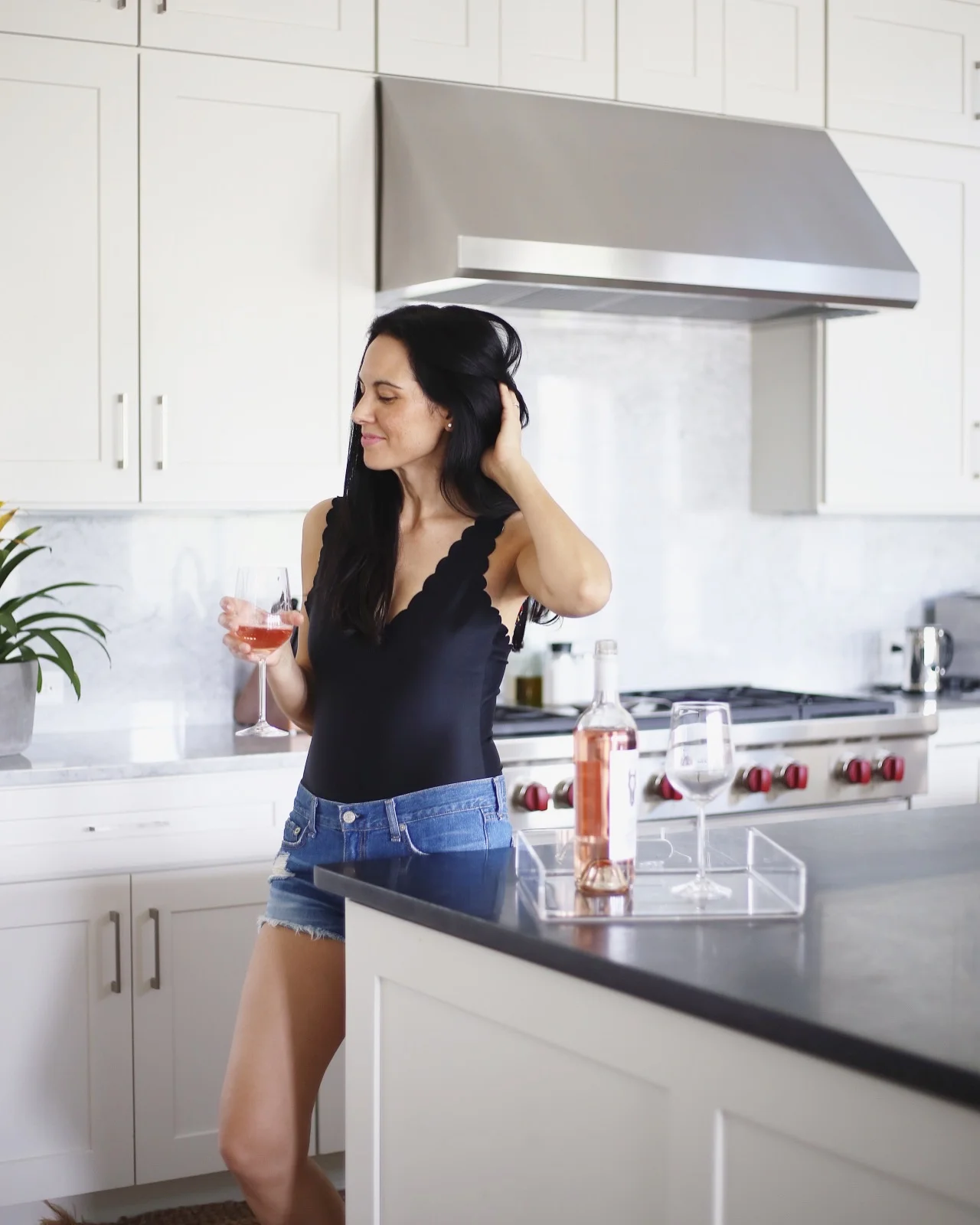 scalloped one piece | denim cutoffs | acrylic tray | image by Sydney Clawson |