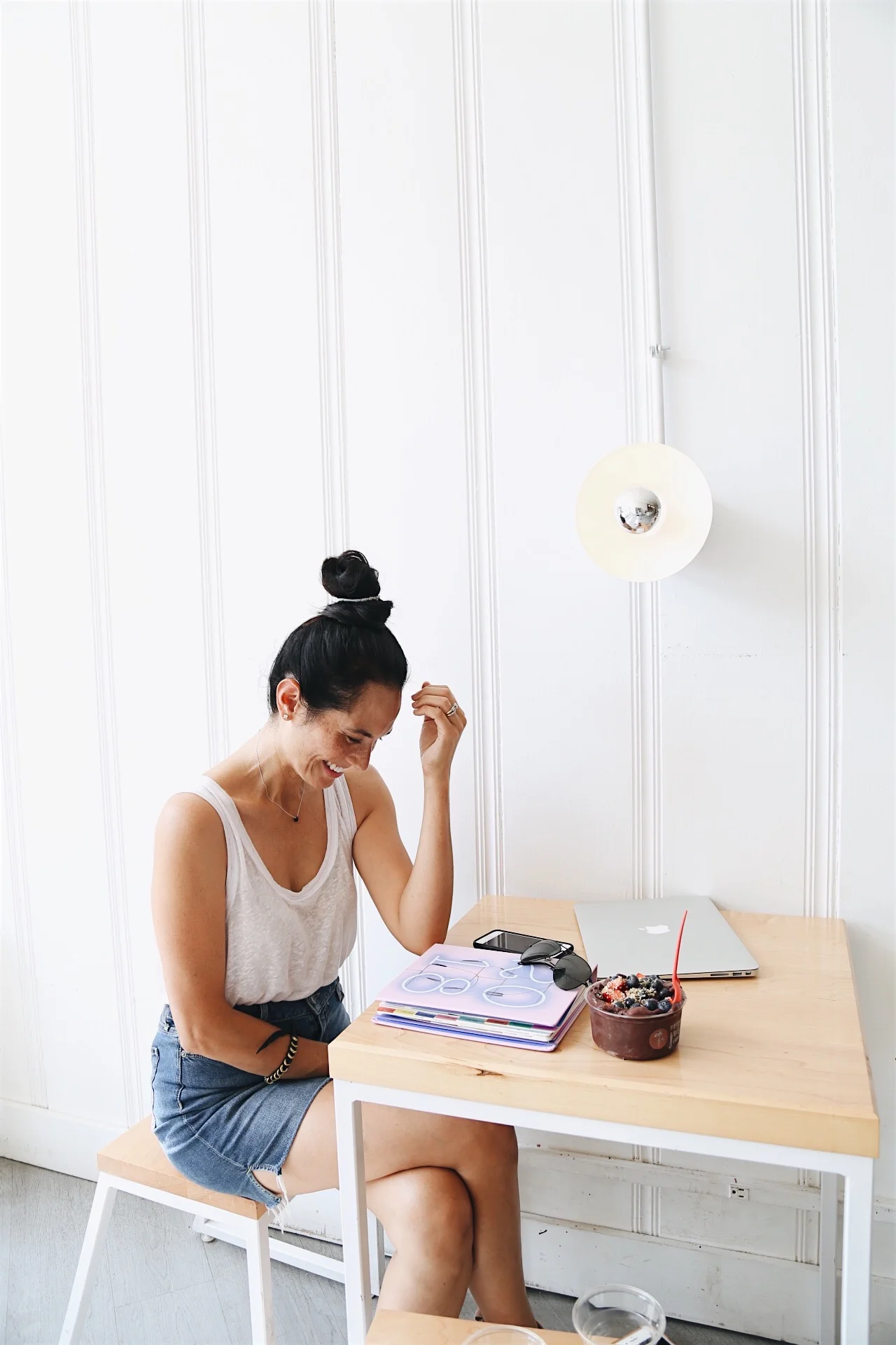 | denim skirt | white tank | planner | sunnies | image by sydney clawson |