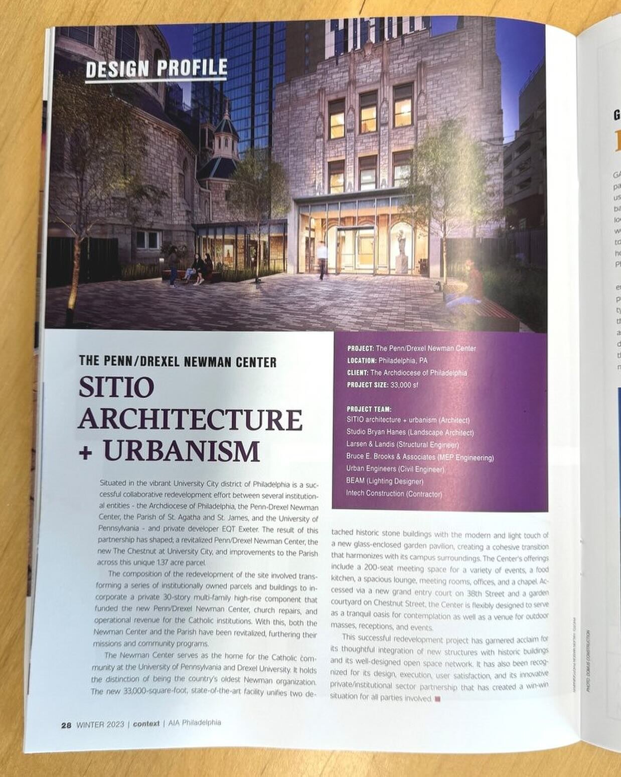 SITIO was showcased in the winter edition of AIA Philadelphia&rsquo;s &lsquo;Context Magazine&rsquo;. SITIO&rsquo;s project, The Penn Drexel Newman Center, was featured for its thoughtful architectural approach in blending new and existing structures