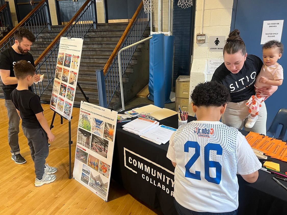 SITIO team members Brooke Kervi and Andrew Ferrarelli are volunteering with the Community Design Collaborative to envision a new Community Hub and Basketball Center for La Liga del Barrio. This past Saturday marked the first community engagement sess