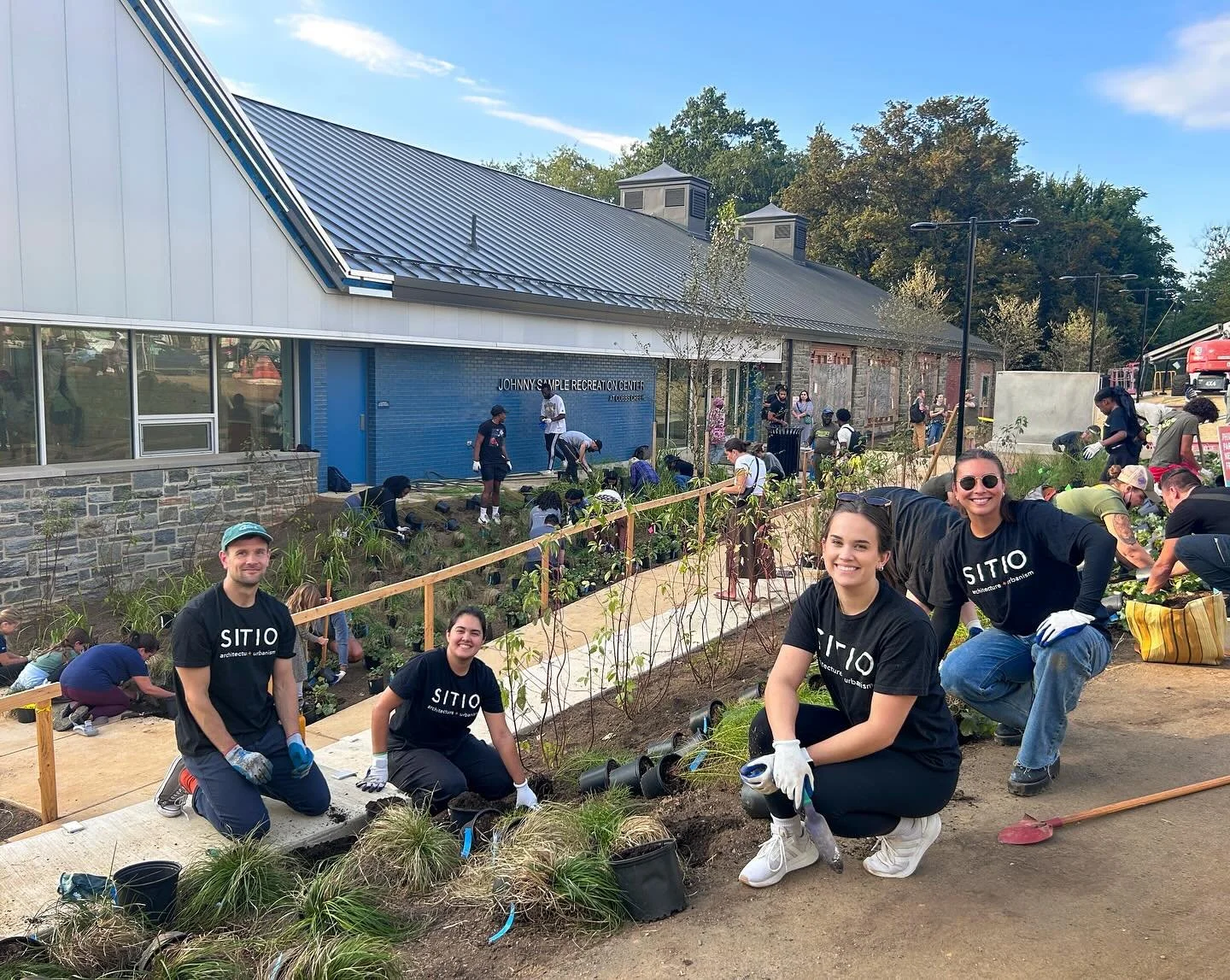 The Johnny Sample Recreation Center is one step closer to completion with the installation of plantings during Community Planting Day, organized by the Fairmount Park Conservancy. The Conservancy has been leading the entire project as part of Philade