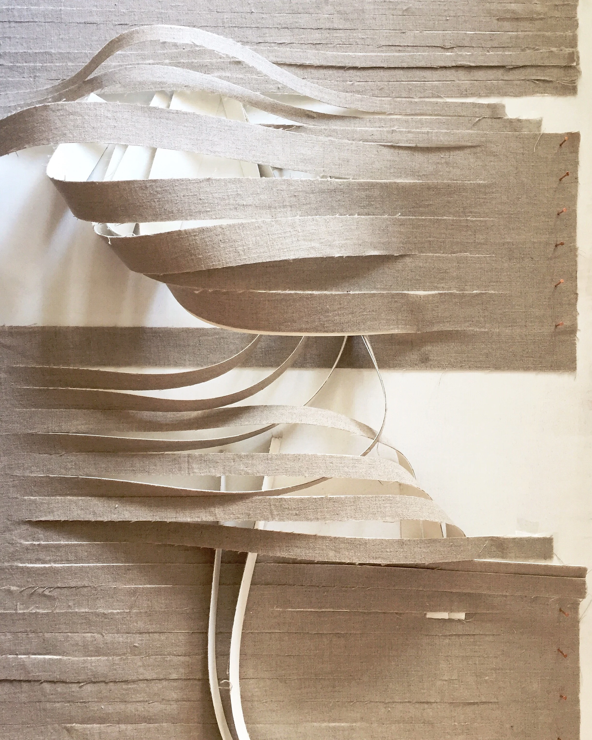 topo 001 linen, watercolor paper, plywood, copper tacks 24"x48" 2016