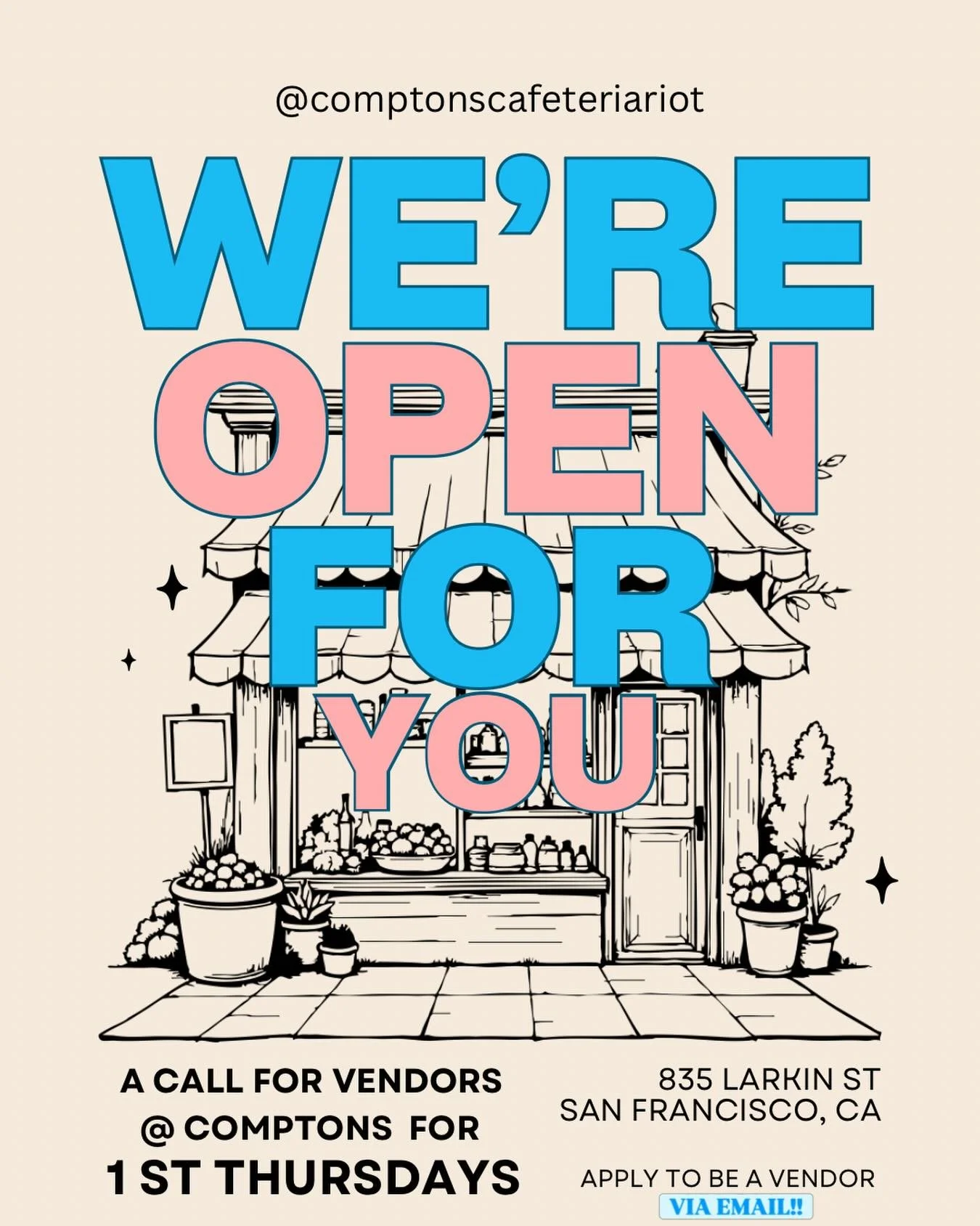 We are looking to FILL the house with COMMUNITY this April 2nd for our Spring Fling Market + TspoT 🪩Calling all queers &amp; allies! Makers &amp; artists! Artisans &amp; proprietors!
We want to continue to host local folx &amp; make Comptons a commu