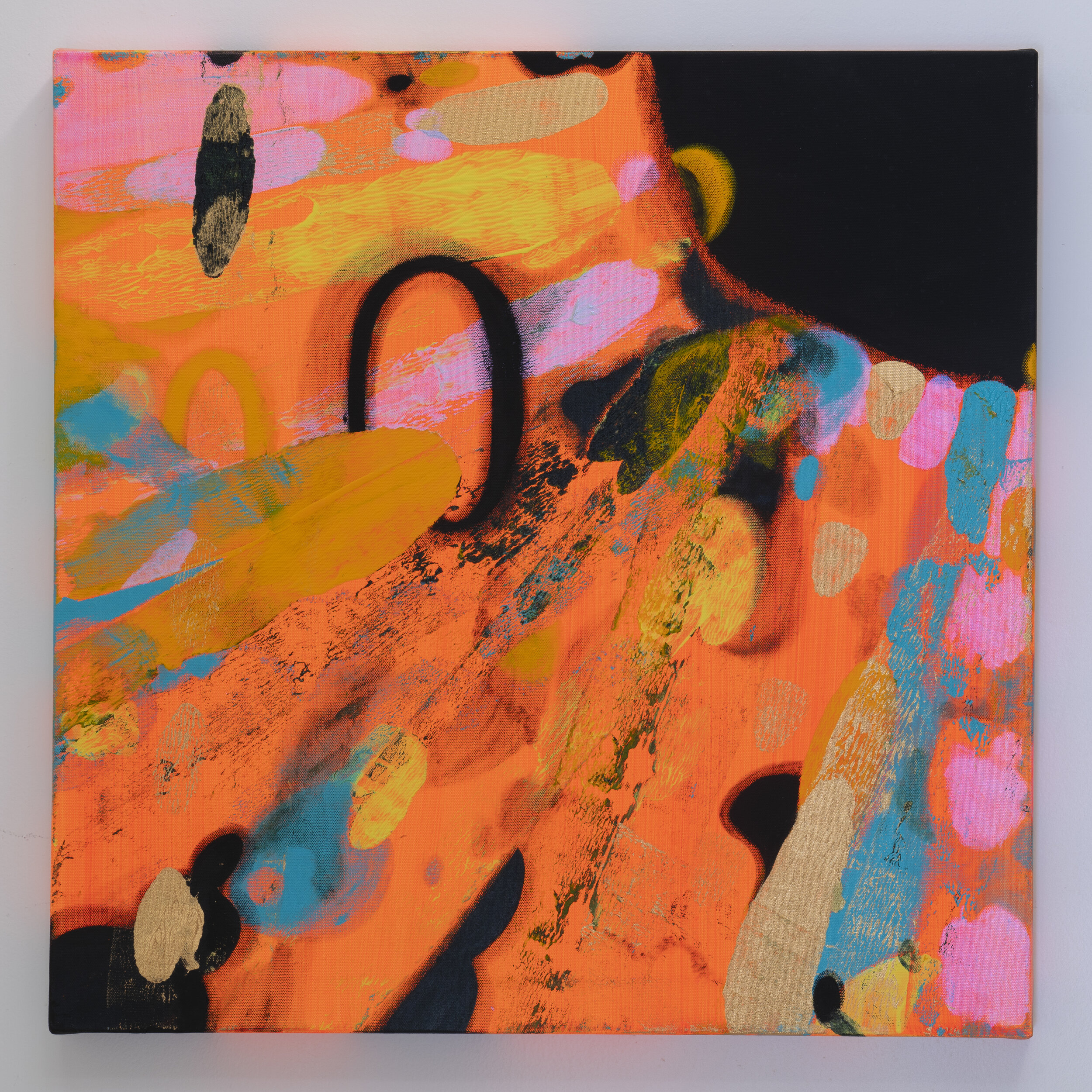   Dizzy Dots II , Fluorescent and Interference Acrylic and Flashe Paint on Canvas, 24” x 24”, 2020 