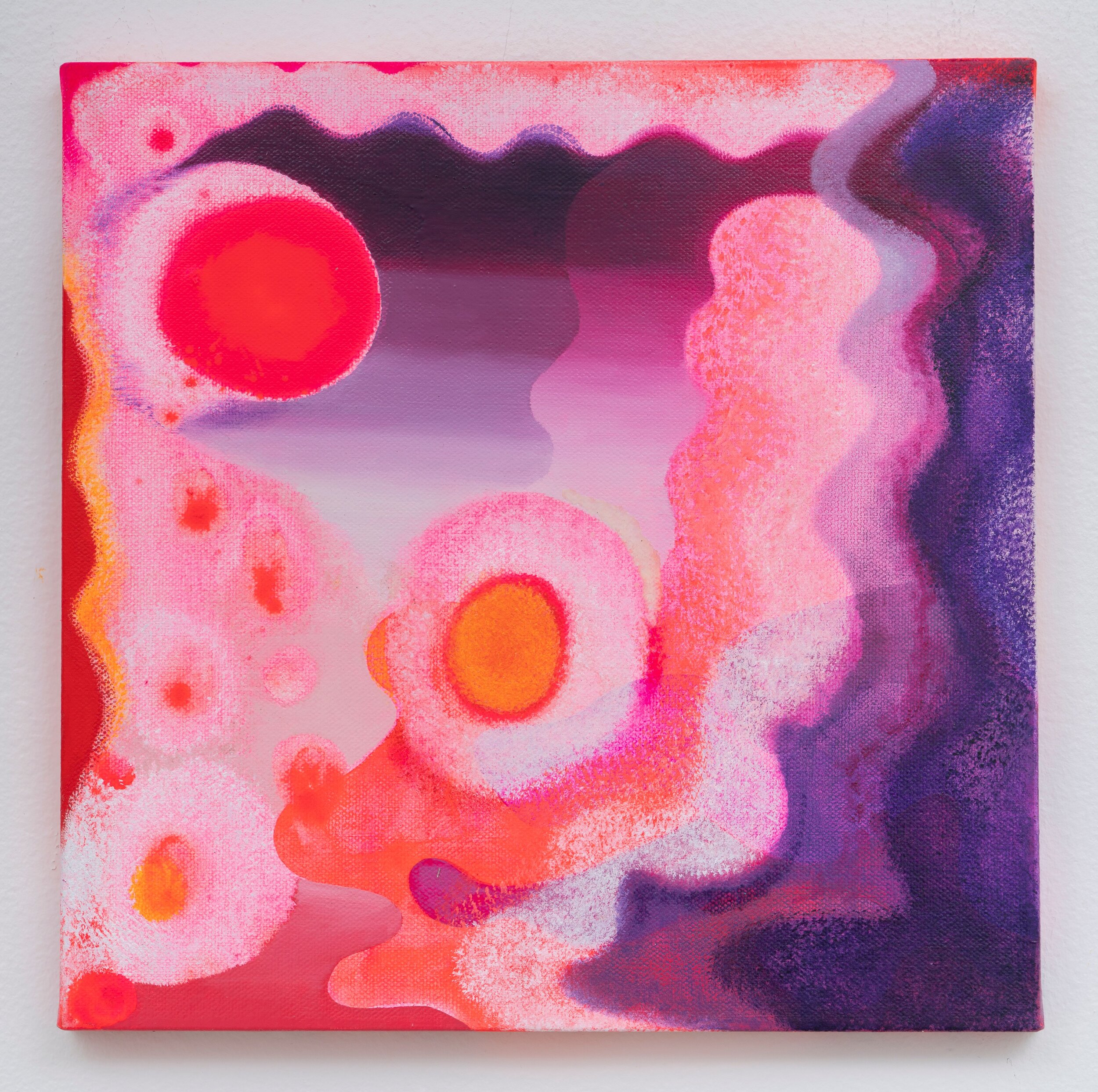   Pink Dizzy Dots , Acrylic and Oil on Canvas, 12” x 12”, 2021 