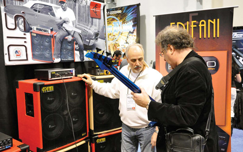 Nick Epifani with jazz/fusion bassist Brian Bromberg at Winter NAMM