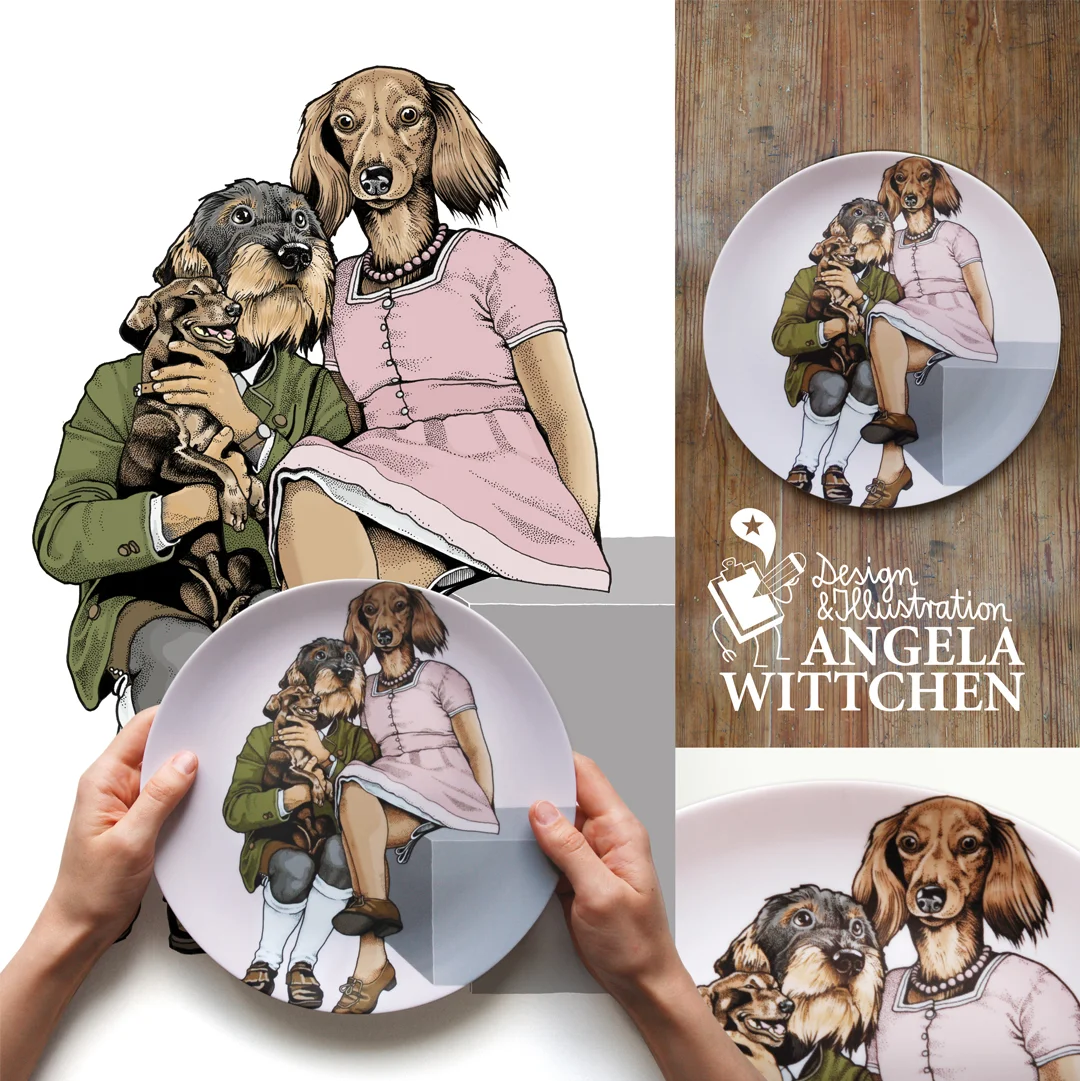 Angela-Wittchen-Illustration-Eitel-Sonnenschein-Hundefamilie-mit-Dackel-Teller.jpg