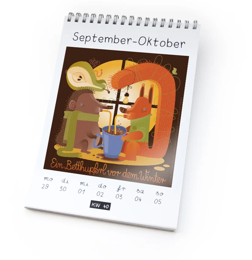 Angela-Wittchen-Illustration-Kalendermotiv-Betthupferl-Eichhoernchen-und-Igel-im-Herbst-vor-dem-Winterschlaf-Kalender.jpg