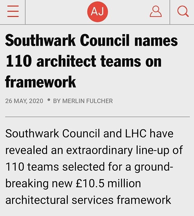 We are thrilled to have been selected to join Southwark&rsquo;s architectural framework! https://www.architectsjournal.co.uk/news/southwark-council-names-110-architect-teams-on-framework/10047136.article?blocktitle=More-architecture-news&amp;contentI