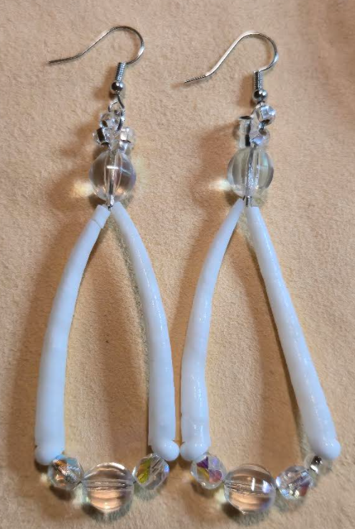 Dentalium Earrings: Clear Glass & Plastic Beads