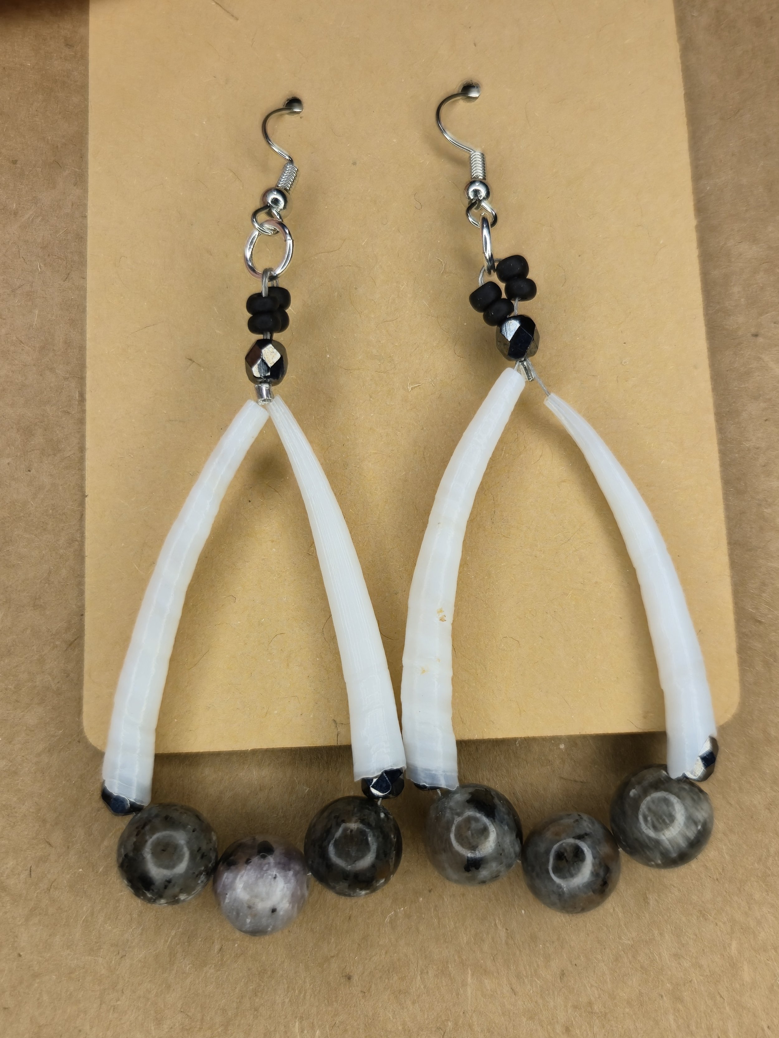 Dentalium Earrings: Triple Bloodstone