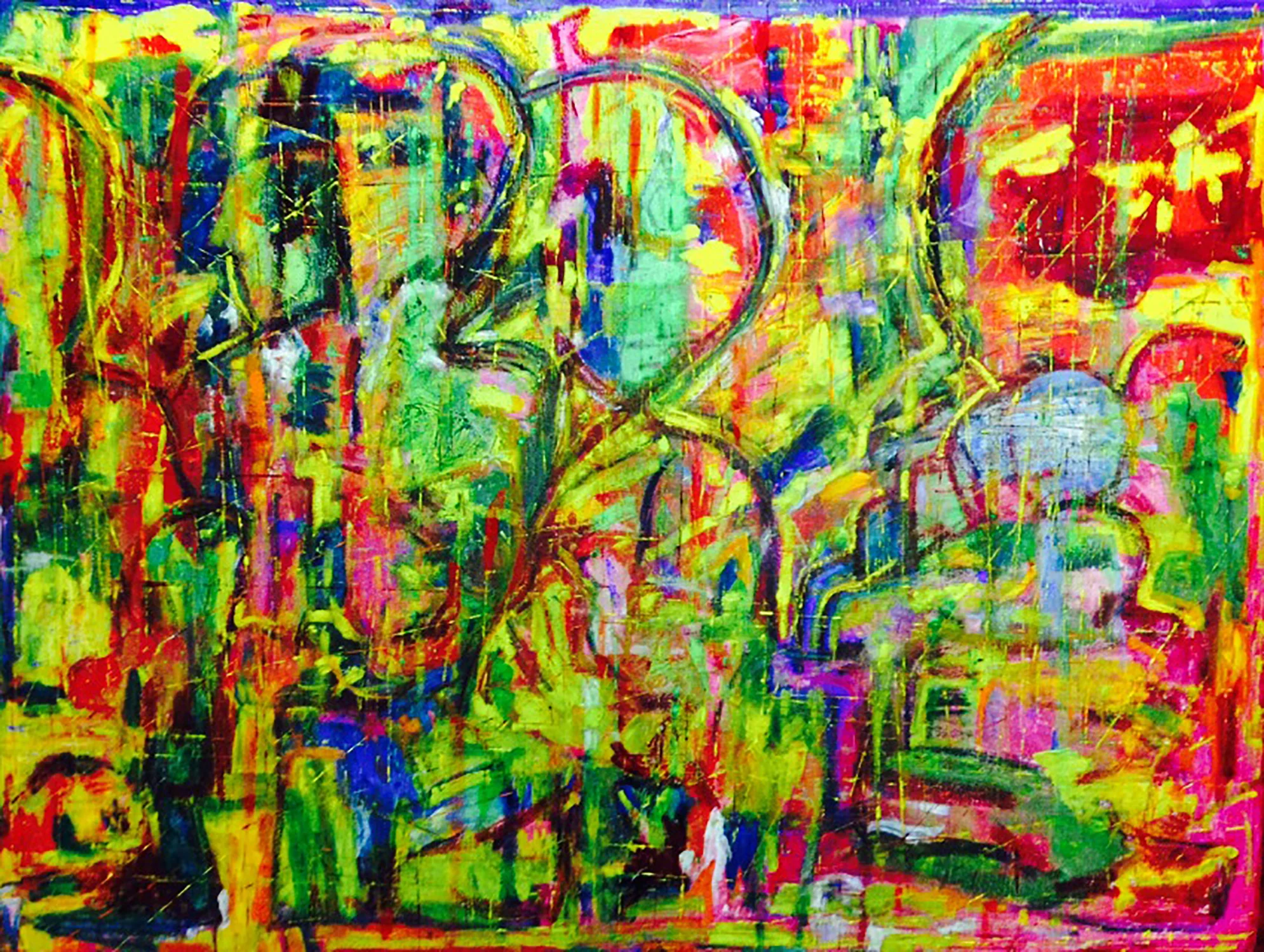 Crowded, 2016. Oil, acrylic and pigments on canvas. 91.4 x 121.9 cm