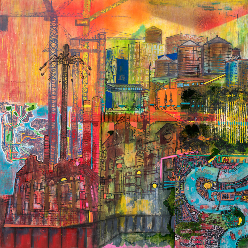 LDN-NY, 2018 | Mixed media on wood | 54 x 54 cm (framed) | £850
