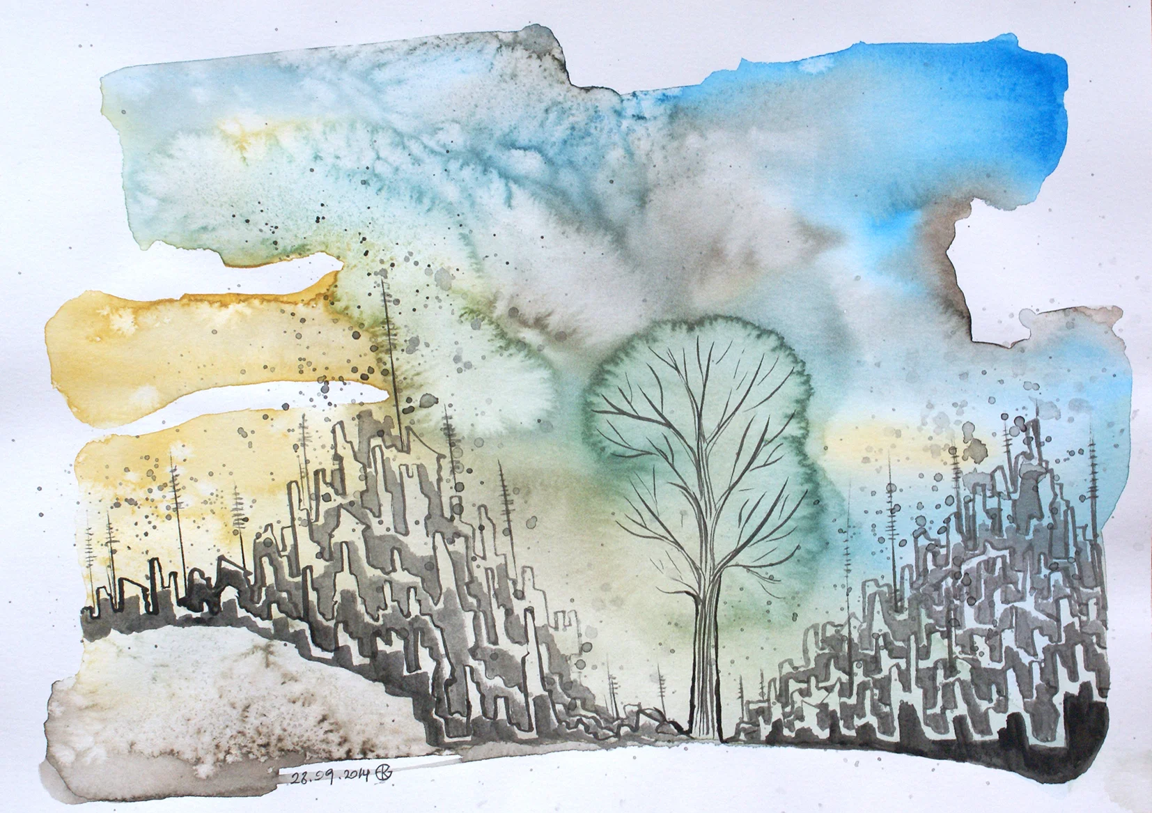 Under Siege, 2014 | Watercolour & ink on paper | 21 x 30 cm | £370