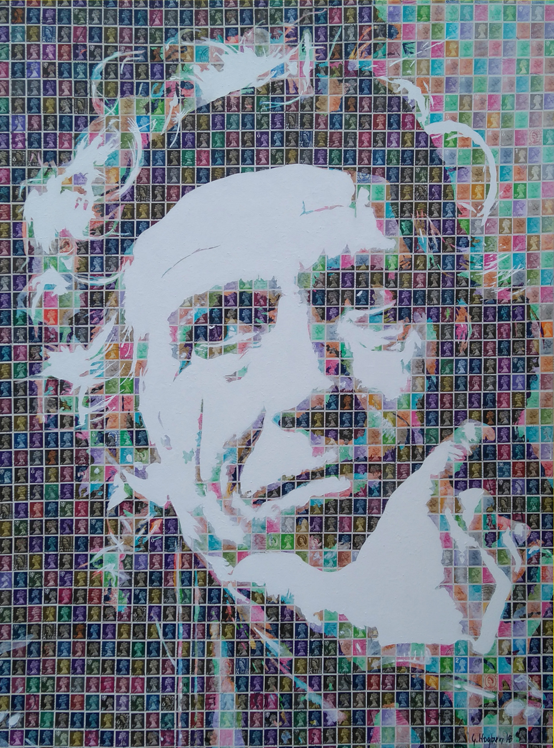 Keith Richards, 2018 | Stamps and acrylics on canvas |. 76 x 102 cm |£3,000